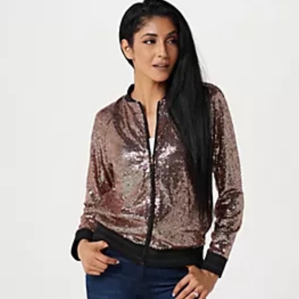 Isaac Mizrahi Sequin Bomber Jacket